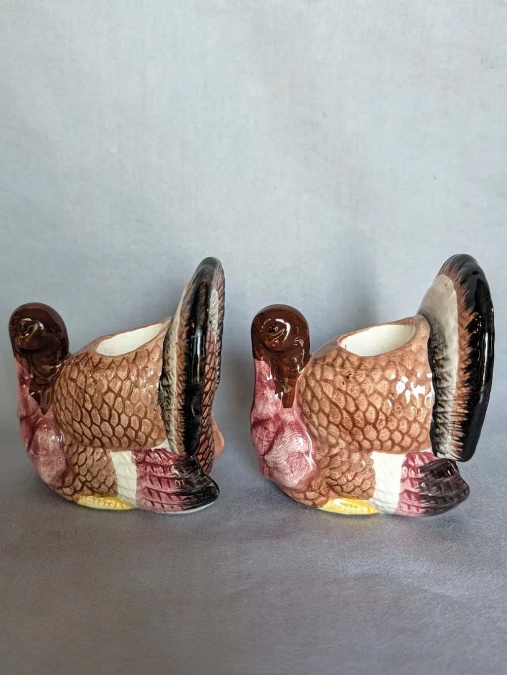Pair Of Ceramic Turkey Taper Candle Holders Thanksgiving Fall